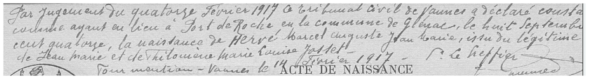 Bulletin de naissance de M. Hervé - 